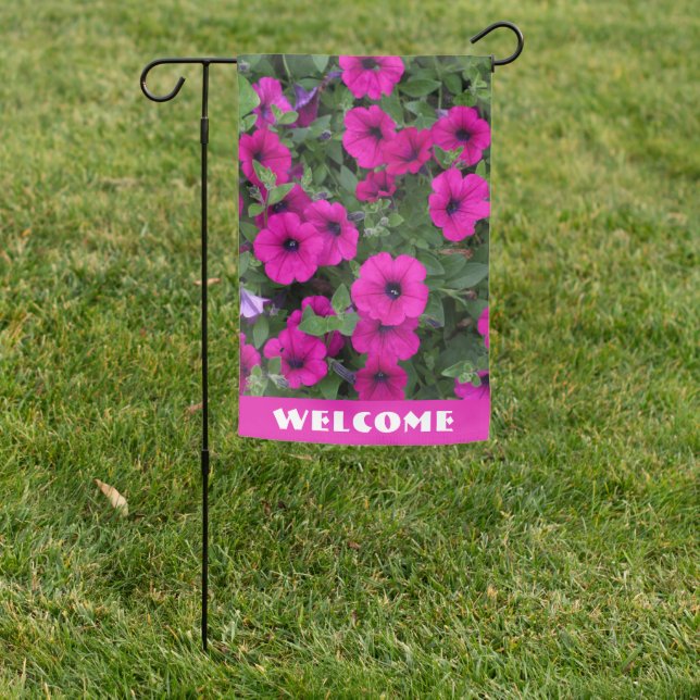 Bright Pink Petunias Floral Welcome Garden Flag (In SItu)