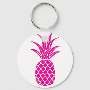 Bright Pink Pineapple Button Keychain