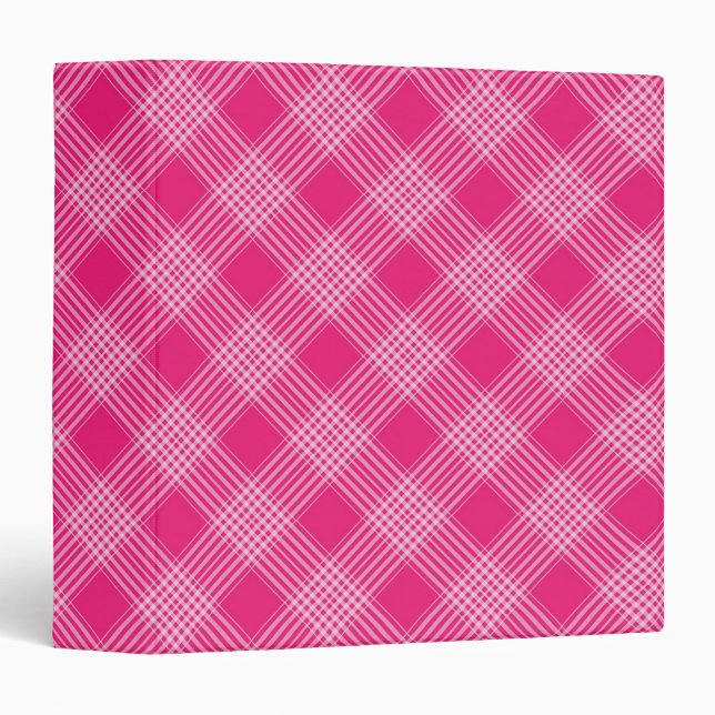Bright Pink Plaid 3 Ring Binder (Front/Spine)