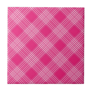 Bright Pink Plaid Ceramic Tile