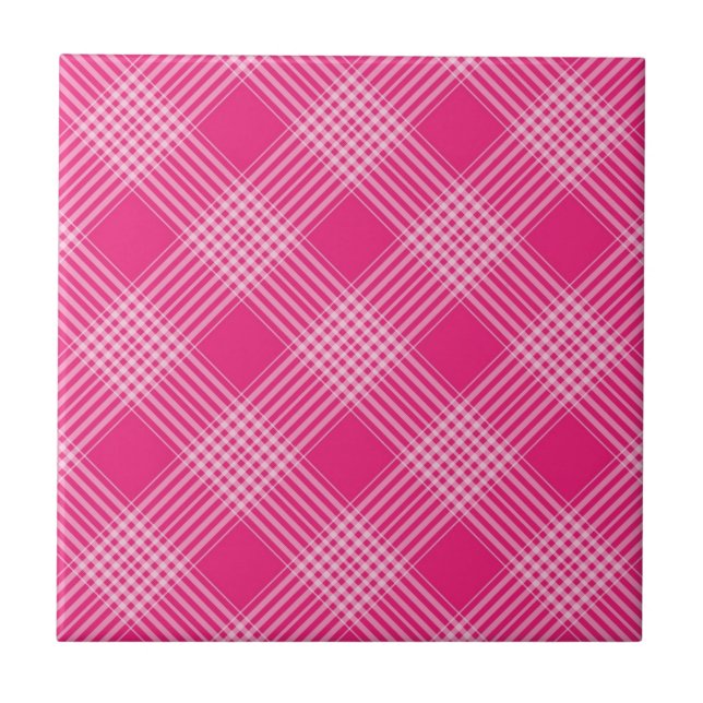 Bright Pink Plaid Ceramic Tile (Front)