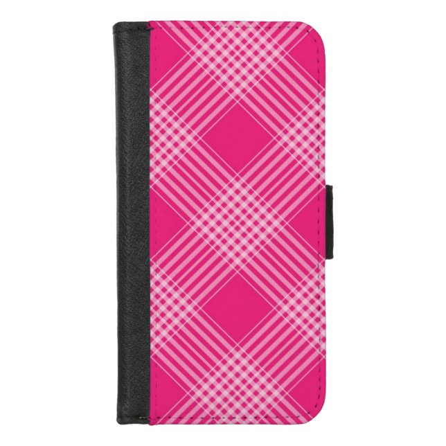 Bright Pink Plaid iPhone Wallet Case (Front)