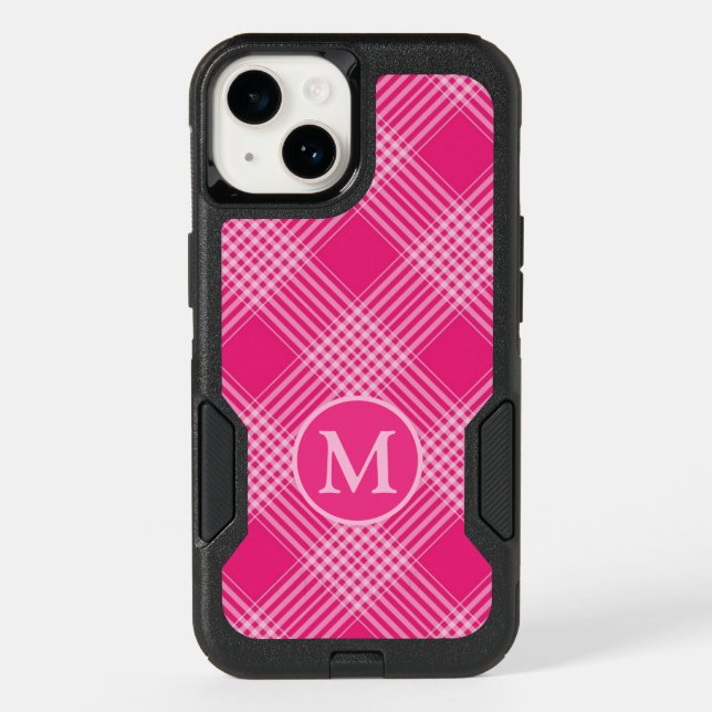 Bright Pink Plaid Monogram Otterbox iPhone Case (Back)
