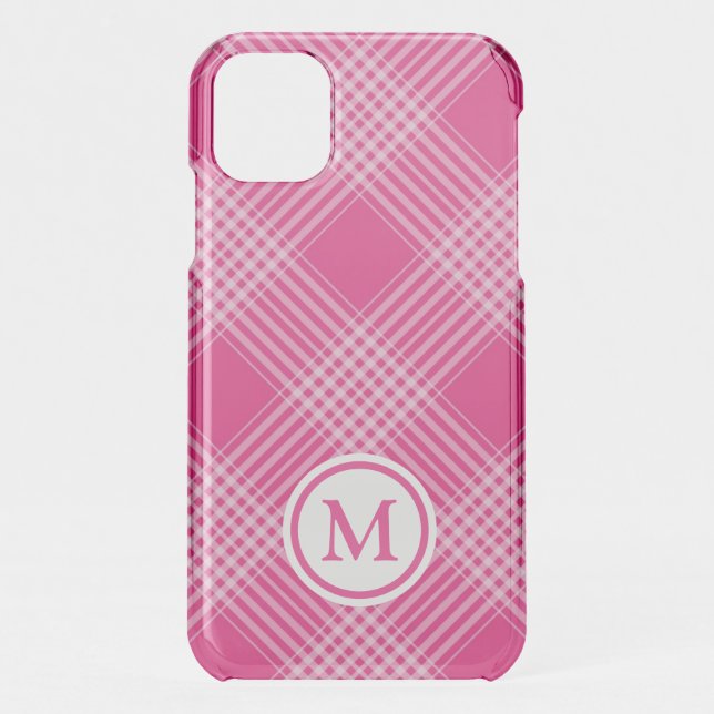 Bright Pink Plaid Monogram Uncommon iPhone Case (Back)