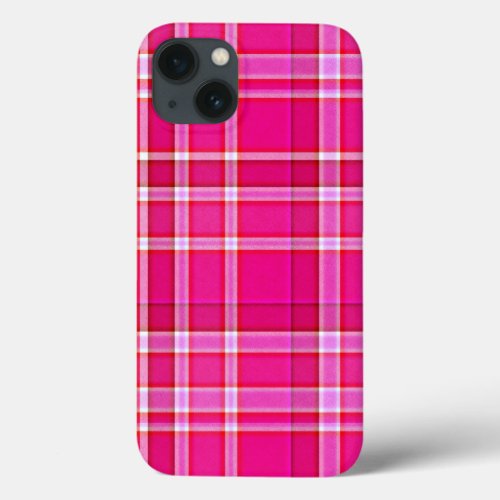 Bright Pink Plaid Tartan iPhone 13 Case