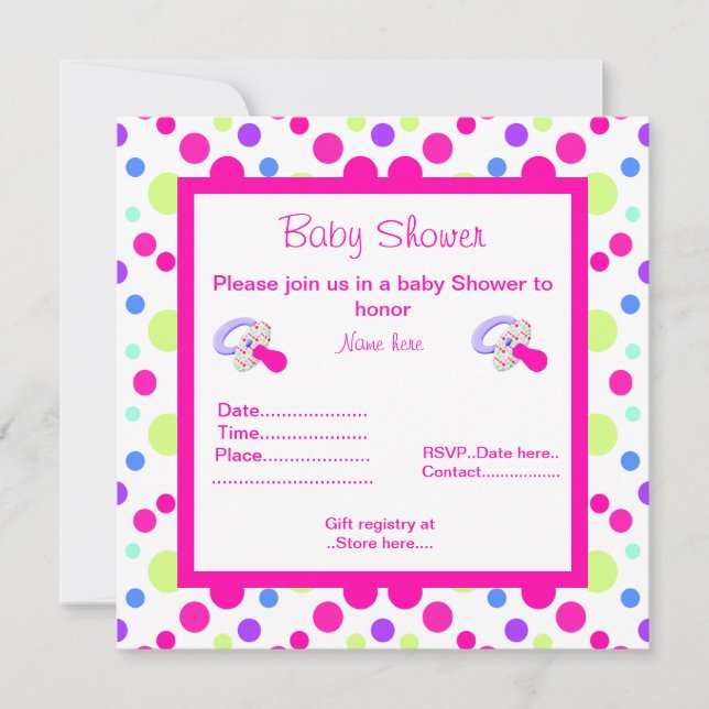 BRIGHT PINK POLKA DOT BABY SHOWER INVITATION (Front)