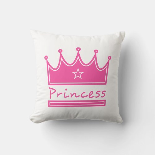 Bright Pink Princess with Crown for Girls Room Throw Pillow