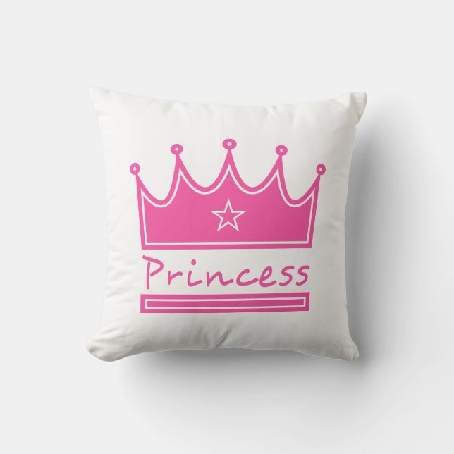 Bright Pink Princess with Crown for Girl's Room Throw Pillow (Front)