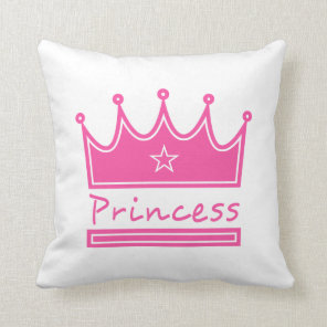 Bright Pink Princess with Crown for Girl's Room Throw Pillow
