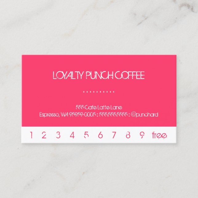 Bright Pink Punch Loyalty Coffee Card (Front)