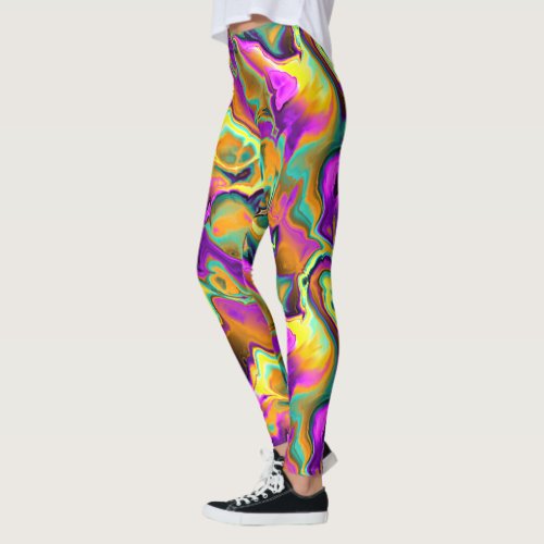 Bright Pink Purple Teal Turquoise Marble Fractals Leggings