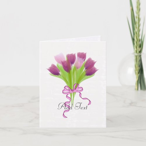 Bright Pink  Purple Tulips Watercolor Holiday Card