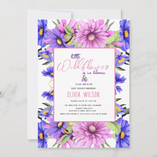 Bright pink purple wildflower is on its way #9 invitation (Front)