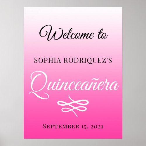 Bright Pink Quinceaera 15th Birthday Welcome Poster