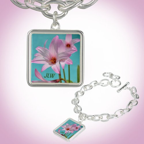 Bright Pink Rain Lilies with Initials Bracelet