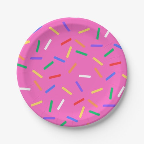 Bright Pink Rainbow Confetti Paper Plates