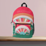 Bright Pink Rainbow  Printed Backpack<br><div class="desc">With a colorful mountain landscape design this backpack is the perfect for school,  daycare,  work,  or hiking. The name can be customized using the personalization feature.</div>