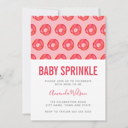 Bright Pink Red Baby Heart Sprinkle Donut  Invitation