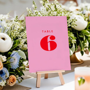 Bright Pink Red Bold Typography Table Number Card
