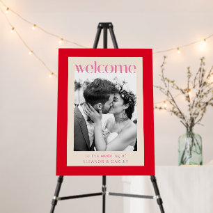 Bright Pink Red Chic Modern Unique Photo Wedding Foam Board
