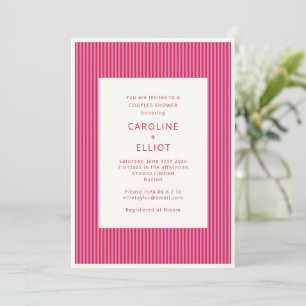 Bright Pink Red Stripe Summer Couples Shower Invitation