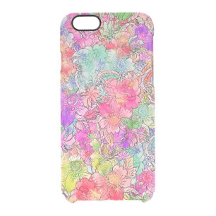 Bright Pink Red Watercolor Floral Drawing Sketch Clear iPhone 6/6S Case