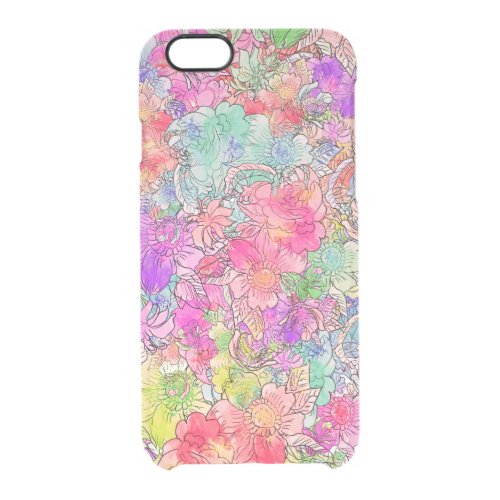 Bright Pink Red Watercolor Floral Drawing Sketch Clear iPhone 66S Case