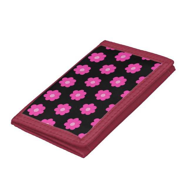 Bright Pink Retro Flower- Minimalist Floral Design Trifold Wallet (Bottom)