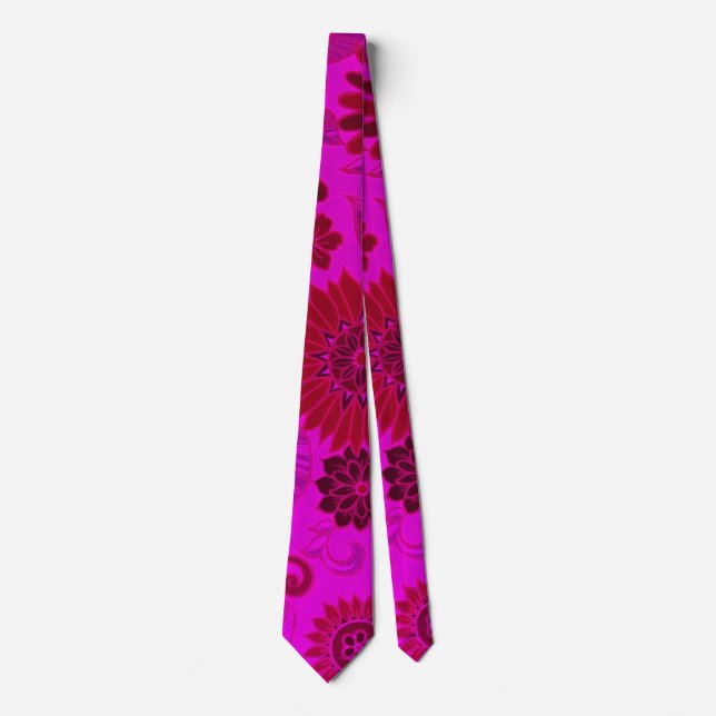 Bright Pink Retro Flowers Tie (Front)