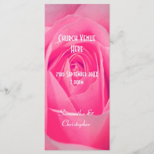 Bright pink rose floral church wedding program