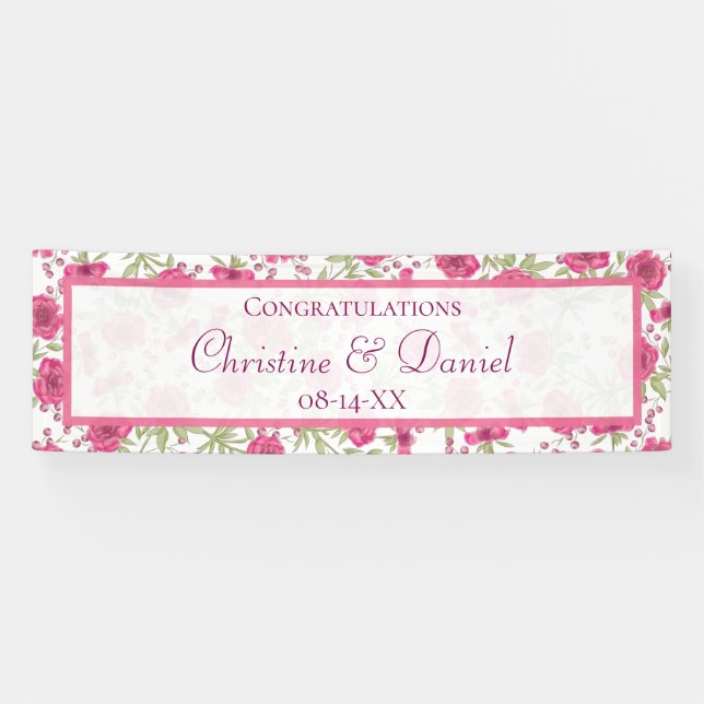 Bright Pink Rose Wedding Banner (Horizontal)