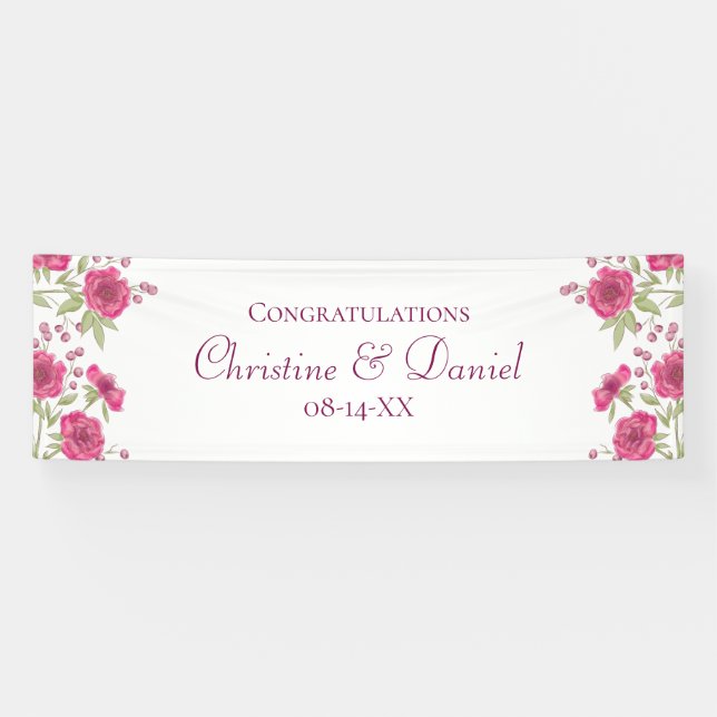 Bright Pink Rose Wedding Banner (Horizontal)