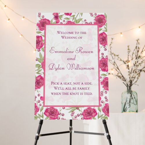 Bright Pink Rose Wedding Ceremony Sign