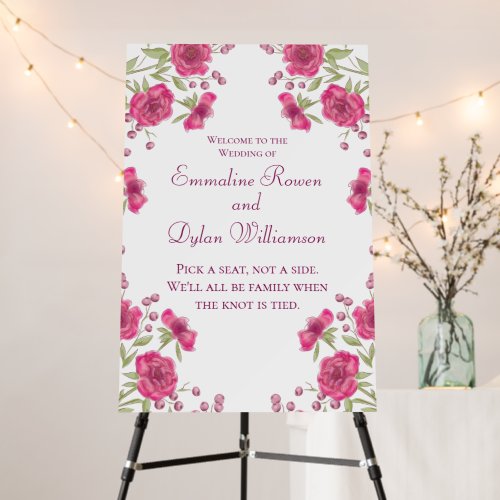 Bright Pink Rose Wedding Ceremony Sign