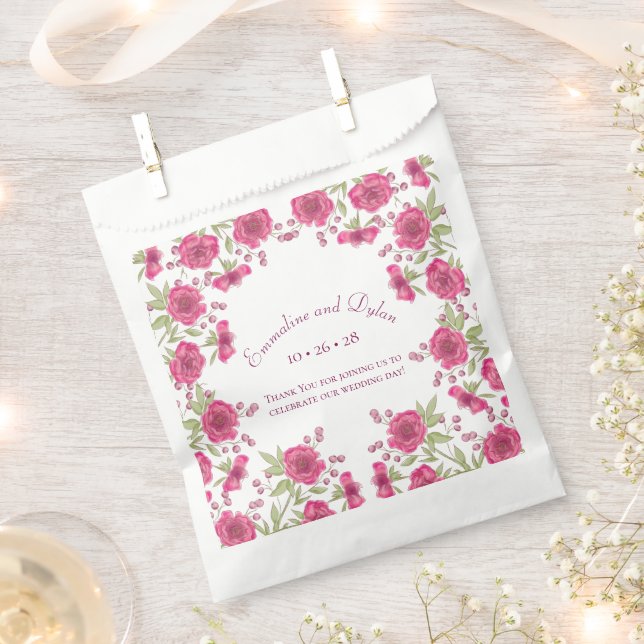 Bright Pink Rose Wedding Favor Bag (Clipped)
