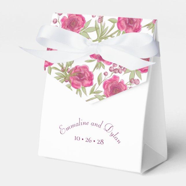 Bright Pink Rose Wedding Favor Boxes (Front Side)