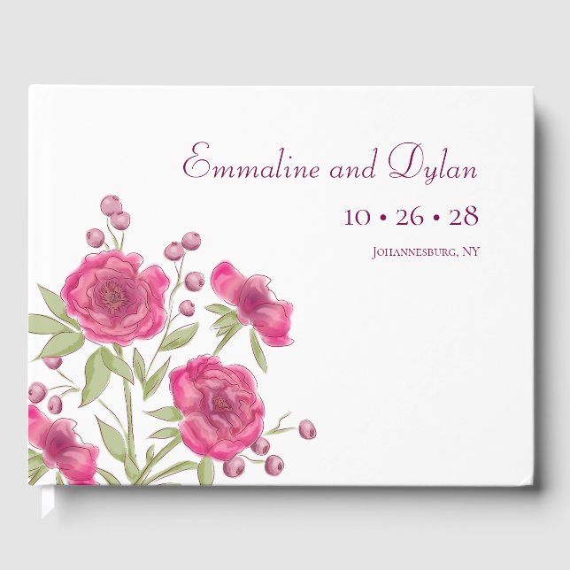 Bright Pink Rose Wedding Guest Book (Front)