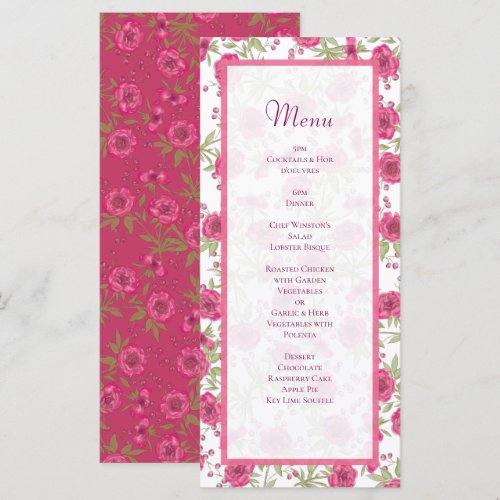 Bright Pink Rose Wedding Menus