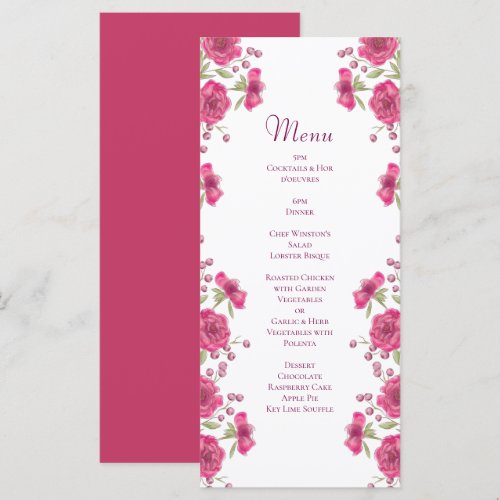 Bright Pink Rose Wedding Menus