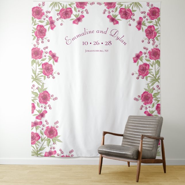 Bright Pink Rose Wedding Photo Backdrop (In Situ)