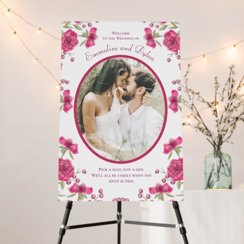 Bright Pink Rose Wedding Photo Ceremony Sign