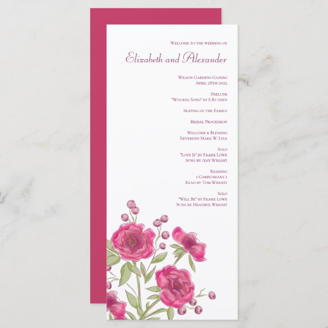 Bright Pink Rose Wedding Programs (Front/Back)