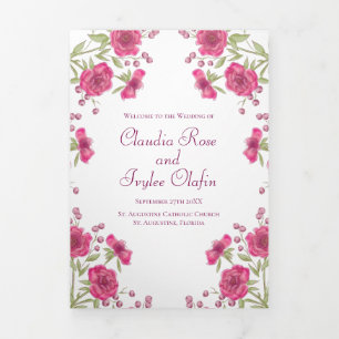 Bright Pink Rose Wedding Programs