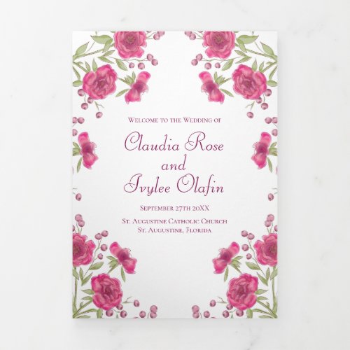 Bright Pink Rose Wedding Programs