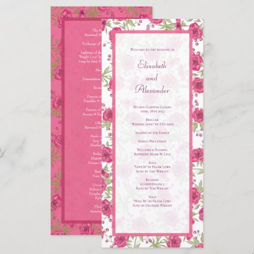Bright Pink Rose Wedding Programs