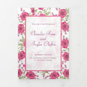 Bright Pink Rose Wedding Programs