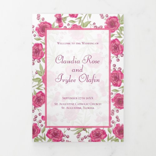 Bright Pink Rose Wedding Programs