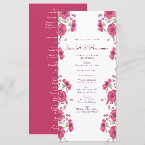 Bright Pink Rose Wedding Programs