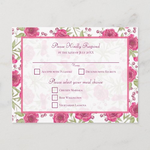 Bright Pink Rose Wedding RSVP