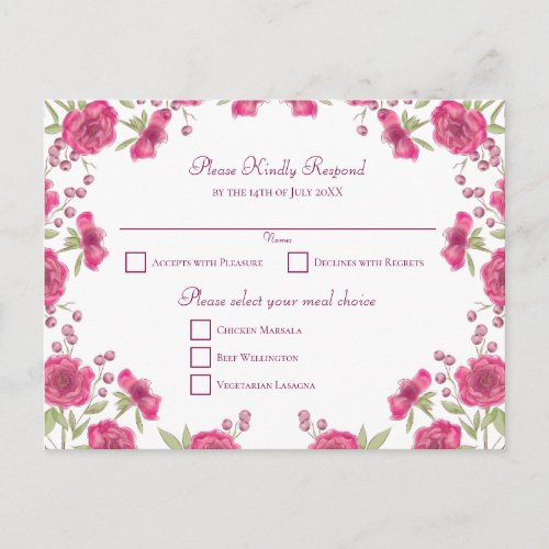Bright Pink Rose Wedding RSVP